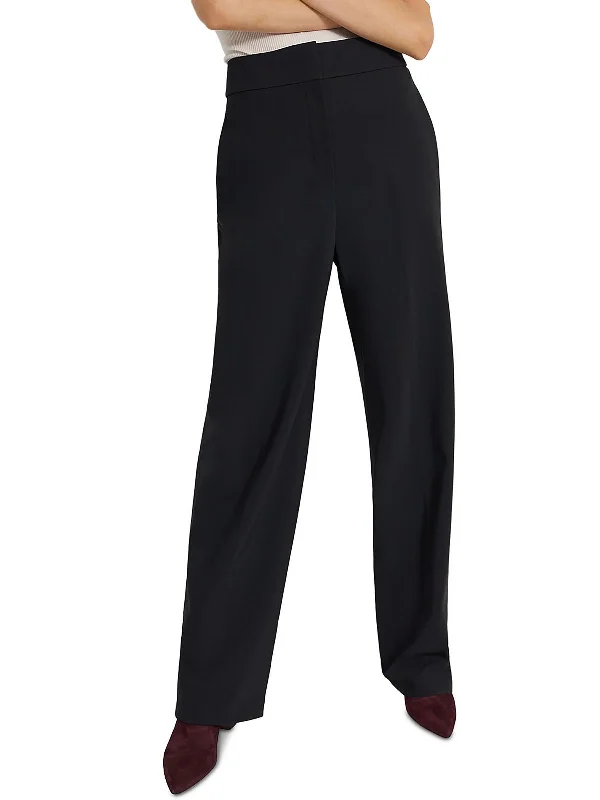 Womens Solid Stretch Wide Leg Pants