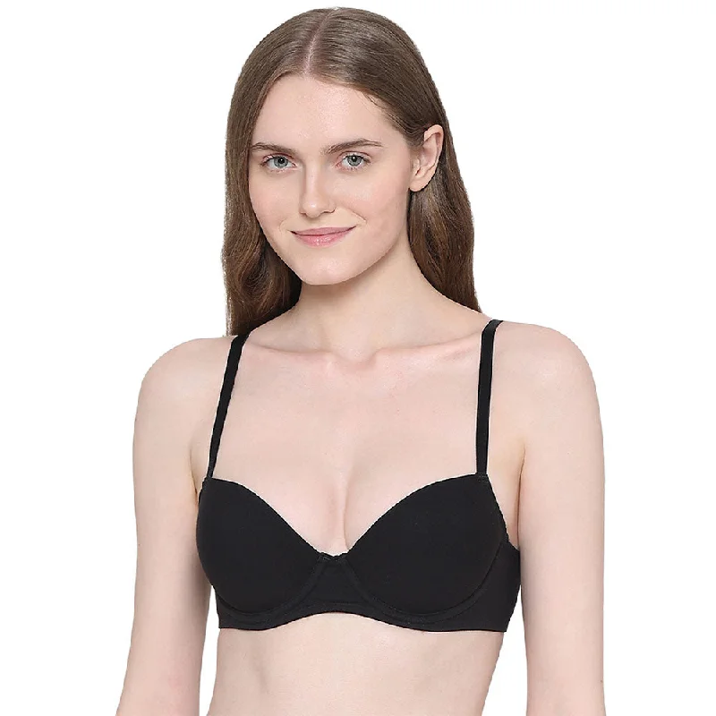 Balconette Padded Wired Demi Cup Everyday Wear Bra - Black