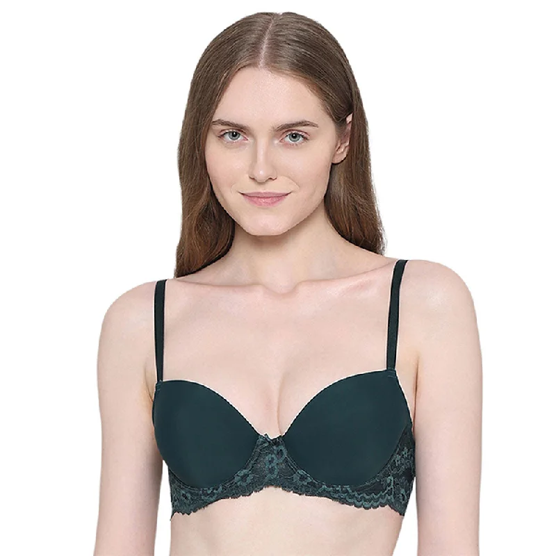 Balcony & Beyond Padded Wired Half Cup Everyday Wear Smooth Finish Fashion Bra - Dark Green