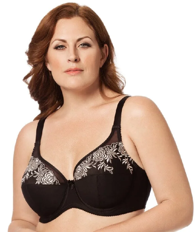 Elila Embroidered Microfiber Underwired Bra - Black Silver