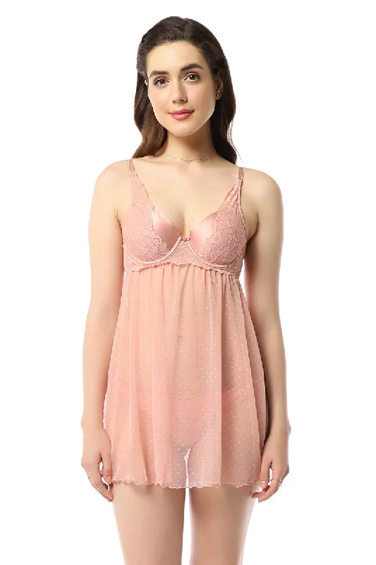 Eternal Bliss Padded Wired Babydoll - Mellow Rose