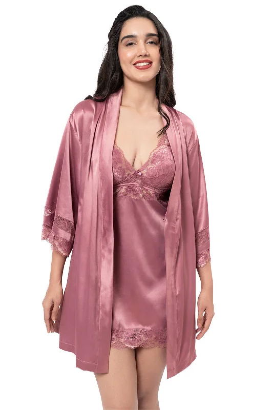 Eternal Bliss Satin Lace Robe - Messa Rose