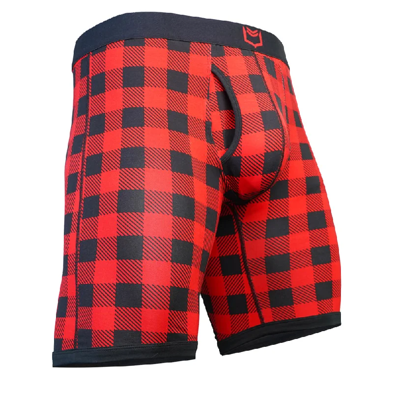 SHEATH V Bamboo Plaid Men's 8" Sports Performance Boxer Brief