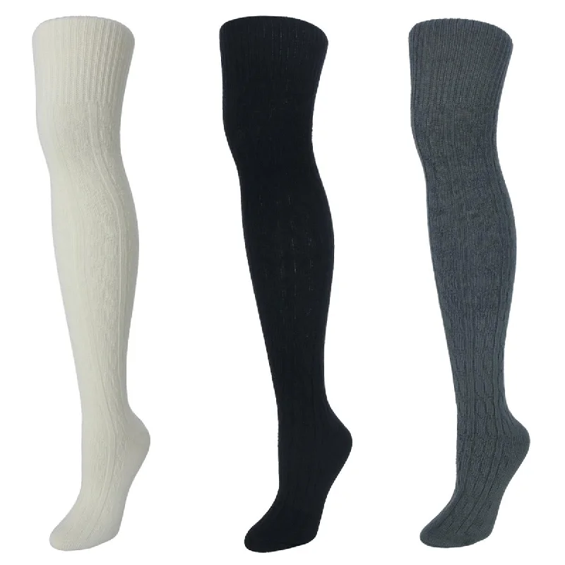 Women's Cable Knit Over-The-Knee Soft Socks (3 Pairs)