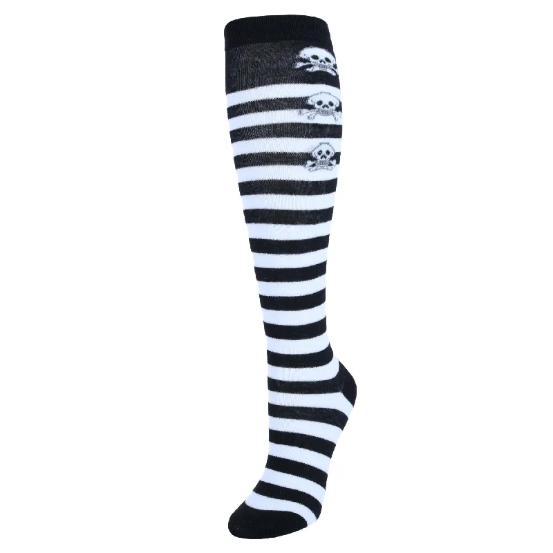 Women's Gothic Skull Striped Knee-High Socks (1 Pair)