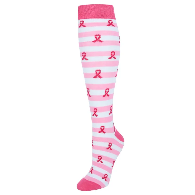 Women's Knee High Breast Cancer Awareness Striped Socks (1 Pair)